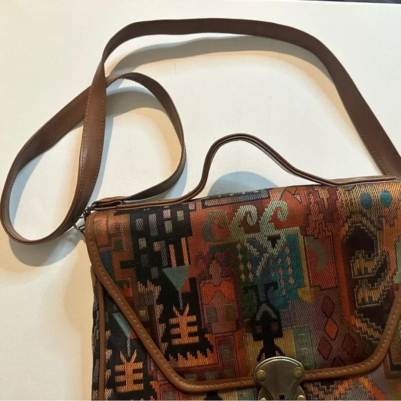 Vintage Abstract Aztec Tapestry Multicolor Patterned Women's Crossbody Clasp Bag - Picture 4 of 13